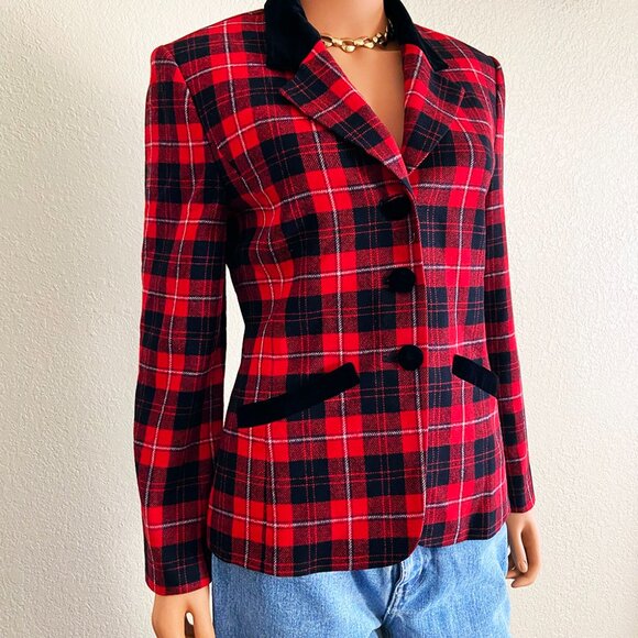 Vintage Wool Pendleton Checkered Red Black Blazer Jacket - Picture 3 of 6